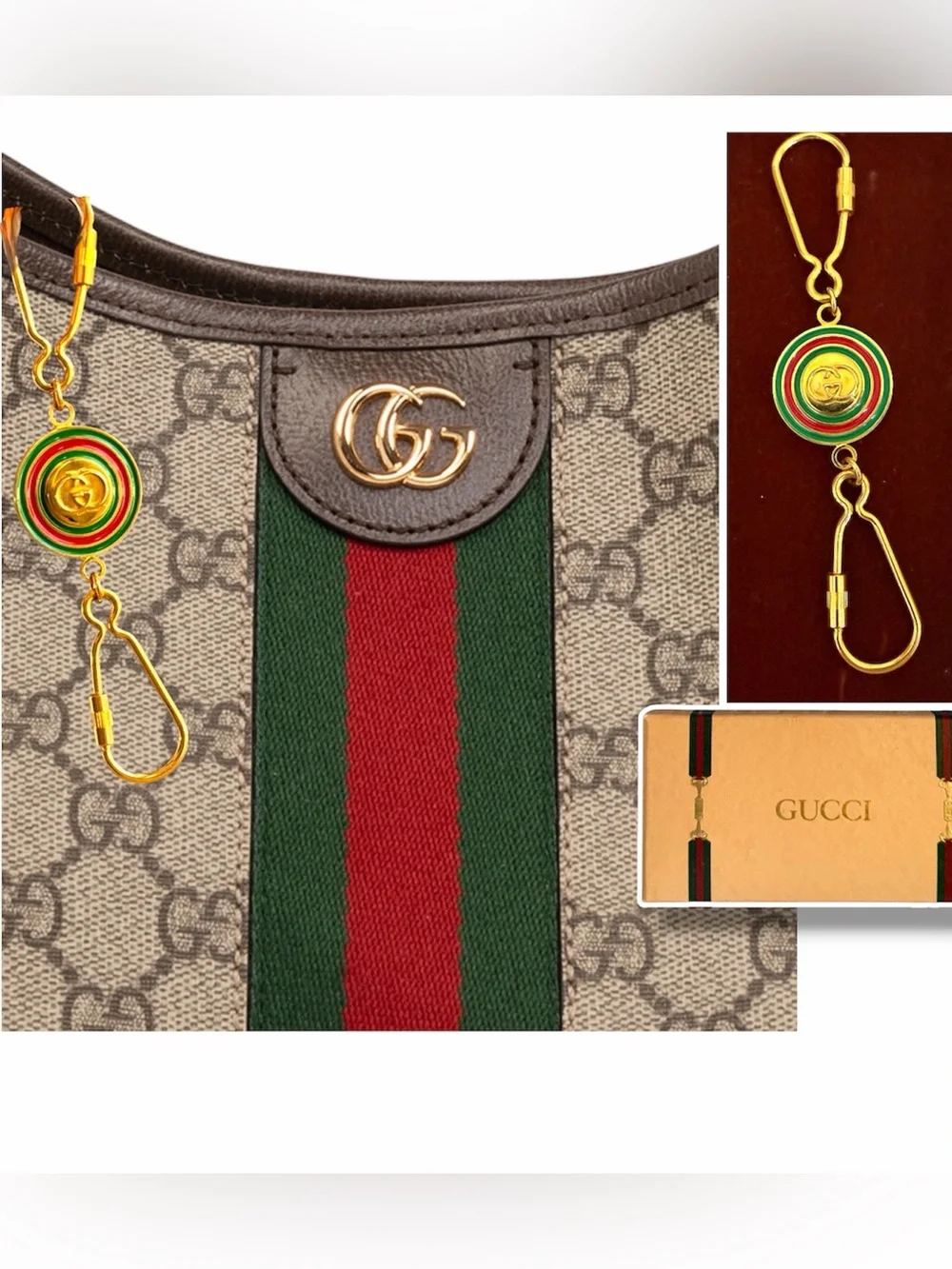 Gucci Double Valet Keychain Shelly Line / Web Stripe collection & Original Box